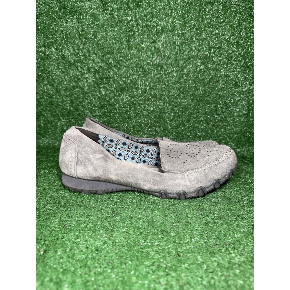 Skechers Womens Size 9.5 Biker Pedestrian Slip On Shoe Grey Suede Loafer Sneaker